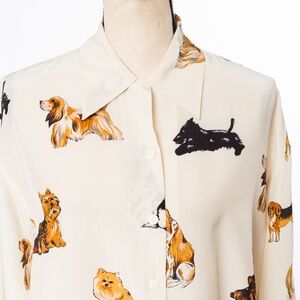 100% silk dog lover blouse cream Fu Da size M